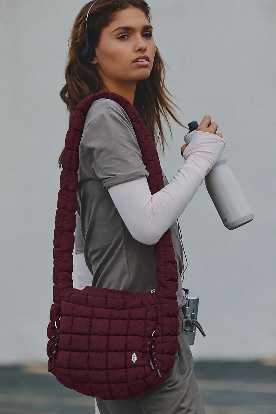 Free People Quilted Puffer Crossbody Bag Mahogany Wine NWT $58